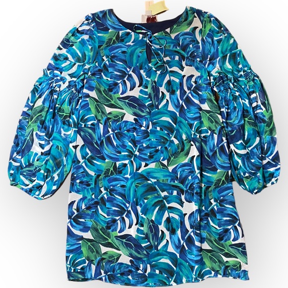 NWT ANTHROPOLOGIE Chloe Oliver Turquoise Tropical Palm Swing Dress size Medium - Picture 5 of 11